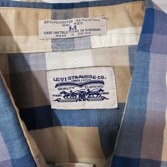 Vintage Levis Mens Sz M Plaid Check Cotton Button Up Shirt Western Casual Work - Picture 3 of 7
